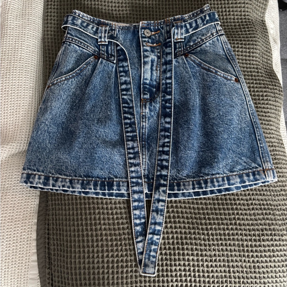 Abercrombie & Fitch Blue Denim Skirt with Tie Belt